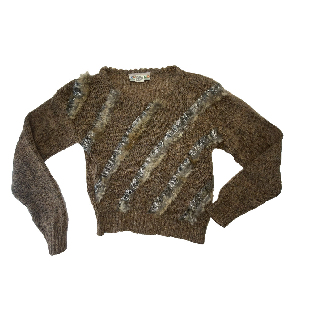 A'Milano Sweater Womens Large* VINTAGE 80s Knit Mixed Media Artsy Pullover